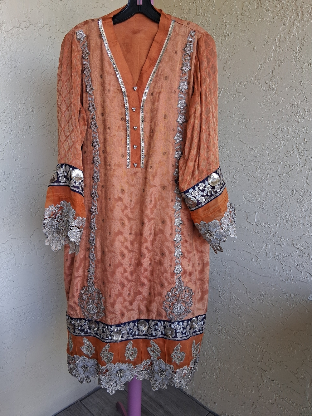 Indian Tunic Dress with Silver Lace Embellishments